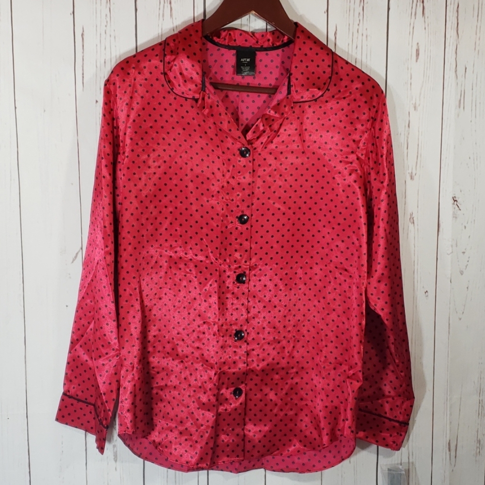 Apt. 9 Red Black Polka Dot silky pajama top Small